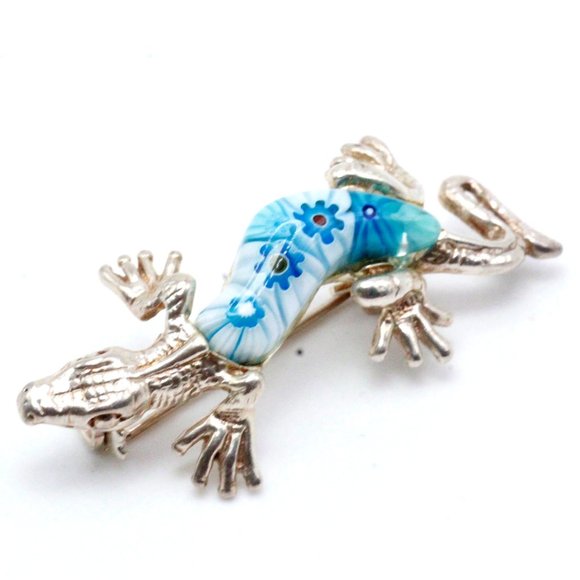 Sterling Silver Hallmarked Millefiori Gecko Brooch - Picture 2 of 6